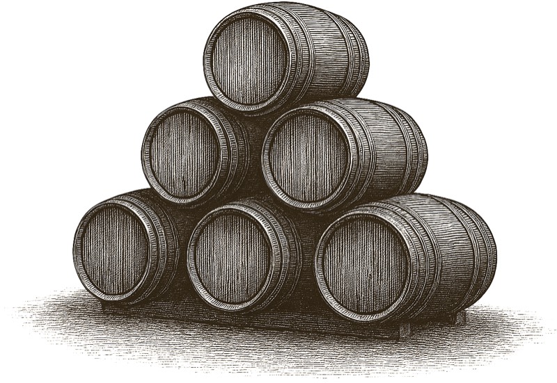 Intaglio etching of stacked barrels
