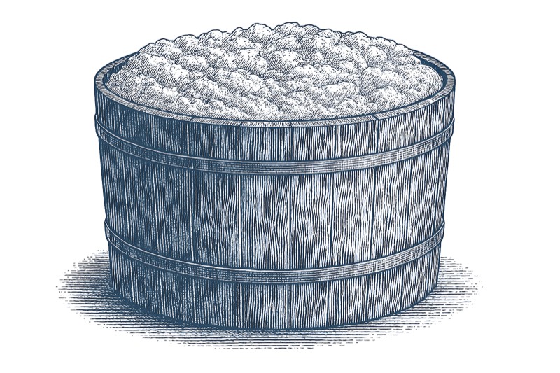 Etching of a wooden fermentation tub